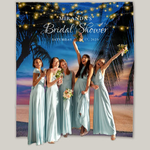Elegantes Sunset Palm Beach Brautparty Hintergrund Wandteppich