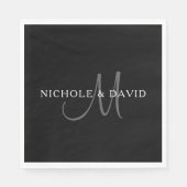 Elegantes Surname Monogram | Schwarz, Grau und Wei Serviette (Vorderseite)