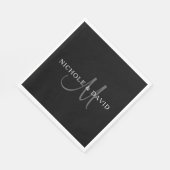 Elegantes Surname Monogram | Schwarz, Grau und Wei Serviette (Ecke)