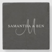 Elegantes Surname Monogram | Schwarz, Grau und Wei Steinuntersetzer (Vorderseite)