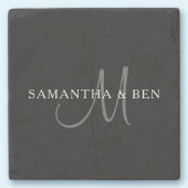 Elegantes Surname Monogram | Schwarz, Grau und Wei Steinuntersetzer