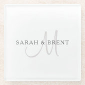 Elegantes Surname Monogram | Weiß & Grau Glasuntersetzer (Vorderseite)
