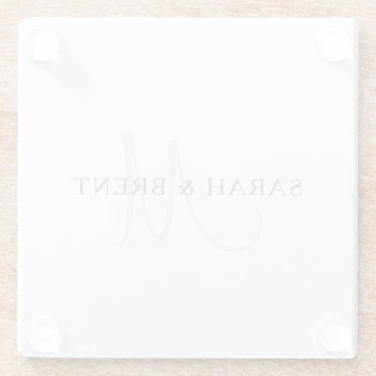 Elegantes Surname Monogram | Weiß & Grau Glasuntersetzer (Rückseite)