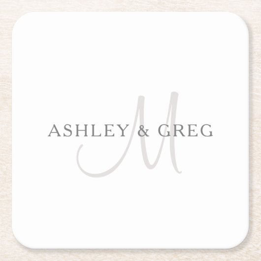 Elegantes Surname Monogram | Weiß & Grau Rechteckiger Pappuntersetzer (Vorderseite)