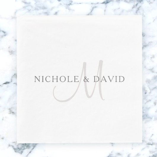 Elegantes Surname Monogram | Weiß & Grau Serviette