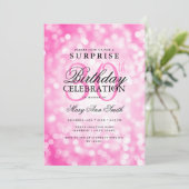 Elegantes SURPRISE 30. Geburtstag Hot Pink Lights Einladung (Stehend Vorderseite)
