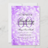 Elegantes SURPRISE 60. Geburtstag Lila Lichter Einladung (Vorderseite)
