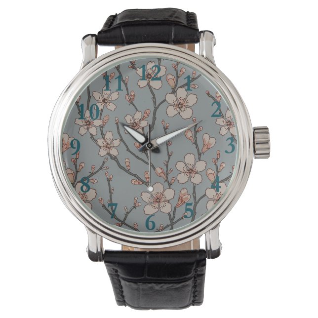 Elegantes süß rosa Blume Blossom Kirschmuster Armbanduhr (Vorderseite)