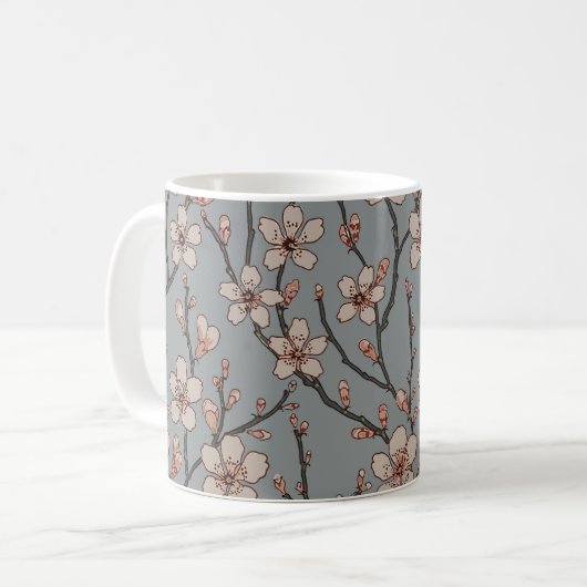 Elegantes süß rosa Blume Blossom Kirschmuster Kaffeetasse (Vorderseite Links)