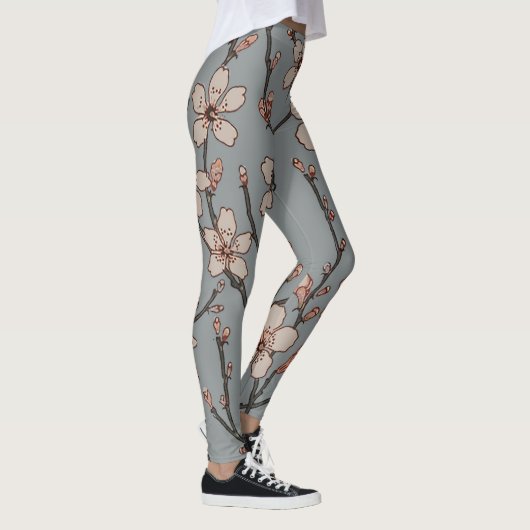 Elegantes süß rosa Blume Blossom Kirschmuster Leggings (Rechts)