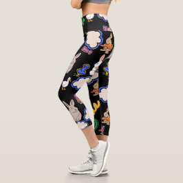 Elegantes süße Tier Cartoon Schwarz Capri Leggings