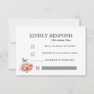 Elegantes süßes Blumen- und Schmetterlingsdesign RSVP Karte