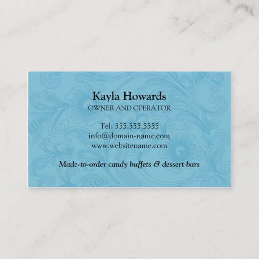 Elegantes Süßigkeits-und Nachtisch-Buffet Visitenkarte (Rückseite)