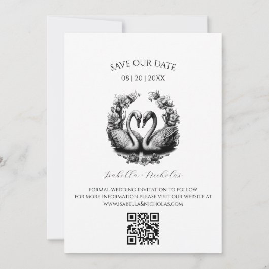 Elegantes Swan-Foto Save the Date Einladung (Rückseite)