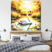 Elegantes Swan Gliding im ruhigen Teich Leinwanddruck (Insitu (Schlafzimmer))