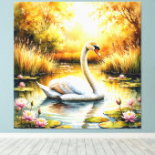 Elegantes Swan Gliding im ruhigen Teich Leinwanddruck (Insitu (Holzboden))