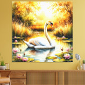 Elegantes Swan Gliding im ruhigen Teich Leinwanddruck (Insitu (Wohnzimmer))