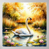 Elegantes Swan Gliding im ruhigen Teich Poster (Vorne)