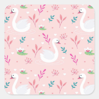 Elegantes Swan-Muster Quadratischer Aufkleber
