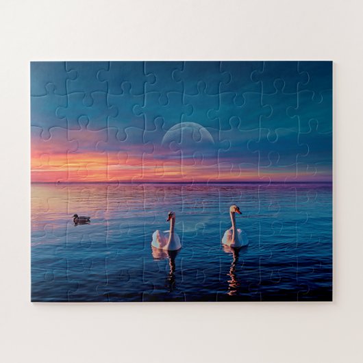 Elegantes Swans Water Sunset Jigsaw Puzzle (Horizontal)