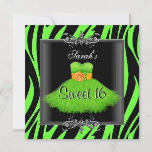 Elegantes Sweet 16 Geburtstags-Lime-Zebra-Schwarze Einladung
