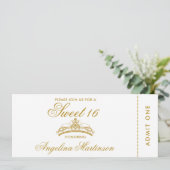Elegantes Sweet 16 Gold und White Ticket Einladung (Stehend Vorderseite)