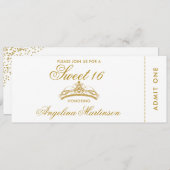 Elegantes Sweet 16 Gold und White Ticket Einladung (Vorne/Hinten)