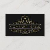 Elegantes Swirl Monogram Gold auf Schwarz Visitenkarte (Vorderseite)