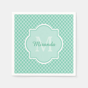 Elegantes tadelloses grünes Quatrefoil Monogramm Serviette