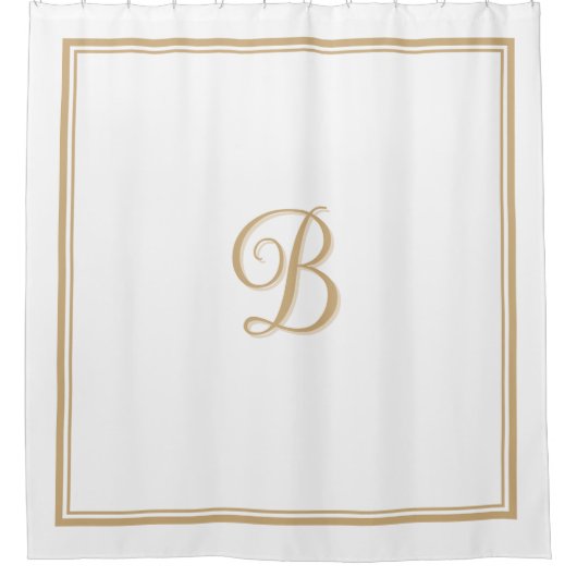 Elegantes Tan Double Border Script Monogram Duschvorhang (Vorderseite)