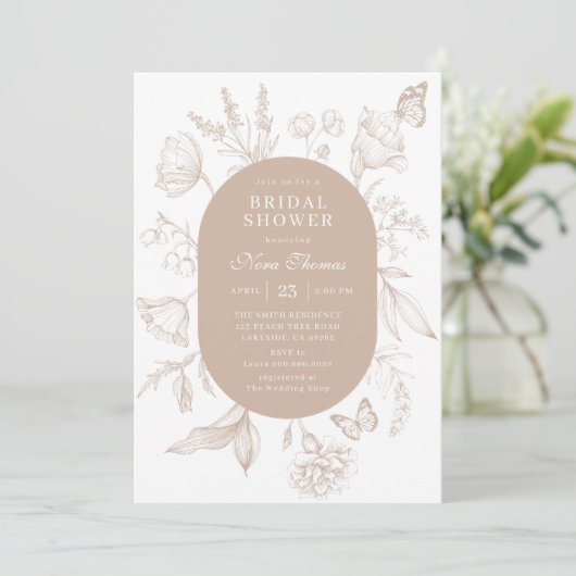 Elegantes Tan Line Brautparty Einladung (Stehend Vorderseite)