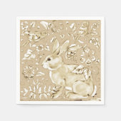 Elegantes Tan Rabbit Bunny Bird Floral Osterfest Serviette (Vorderseite)