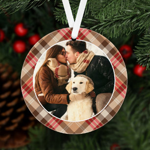Elegantes Tan Tartan Kariertes Weihnachtsmonogramm Ornament