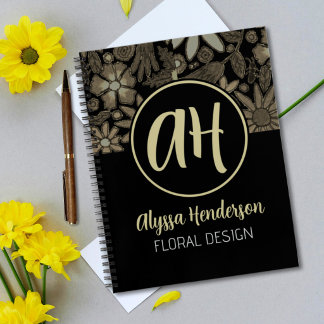 Elegantes Tan- und schwarzes Blumen-Floristik-Logo Notizblock