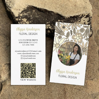 Elegantes Tan- und Weiß-Blumen-Foto-QR-Code-Logo Visitenkarte