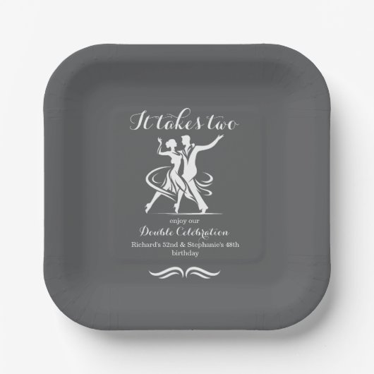 Elegantes Tanzpaar Gemeinsame Geburtstagsfeier Pappteller (Vorderseite)