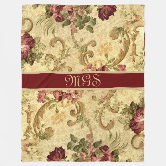 Elegantes Tapestry-Monogramm mit Rose Fleecedecke (Vorderseite)