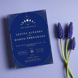 Elegantes Tarot Gold Navy Foil Hochzeit Folieneinladung