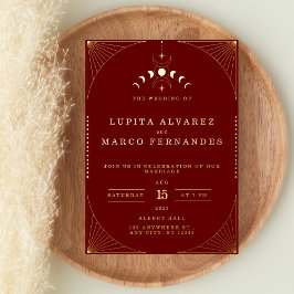Elegantes Tarot Gold Red Maroon Hochzeit real Folieneinladung