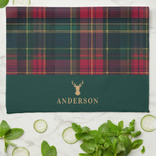 Elegantes Tartan-Karo Frohe Weihnachten Familienna Geschirrtuch