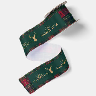 Elegantes Tartan Karo Frohe Weihnachten Familienna Satinband