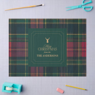 Elegantes Tartan Karo Frohe Weihnachten Familienna Seidenpapier
