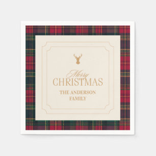 Elegantes Tartan-Karo Frohe Weihnachten Familienna Serviette