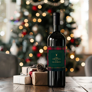 Elegantes Tartan-Karo Frohe Weihnachten Familienna Weinetikett
