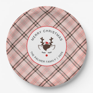 Elegantes Tartan-Karomuster & Rentier-Weihnachtsfa Pappteller
