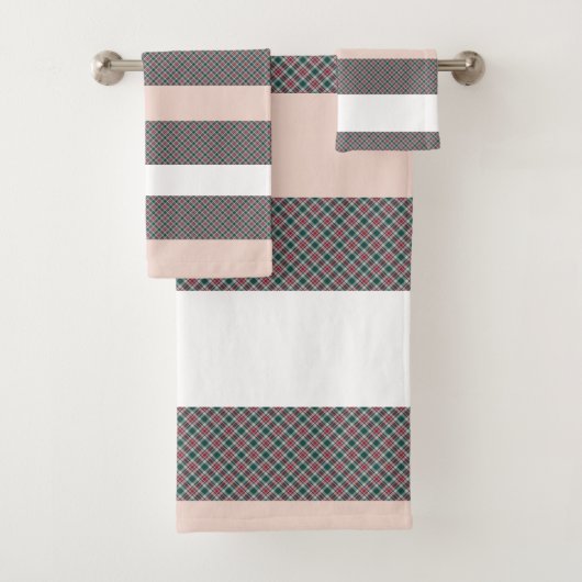 Elegantes Tartan Muster Rot Grün Rosa Badhandtuch Set (Insitu)