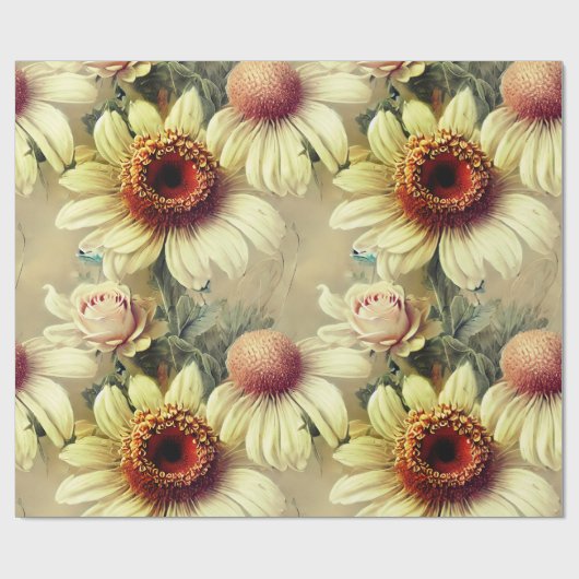 Elegantes Täschchen & Rose Blumenmuster Geschenkpapier (Flach)