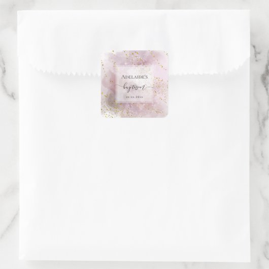 elegantes Taufbaby Quadratischer Aufkleber (Tasche)