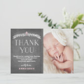 Elegantes Taufe-Foto des Lorbeer-Rosa-| danken Dankeskarte (Stehend Vorderseite)