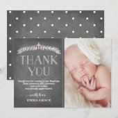 Elegantes Taufe-Foto des Lorbeer-Rosa-| danken Dankeskarte (Vorne/Hinten)